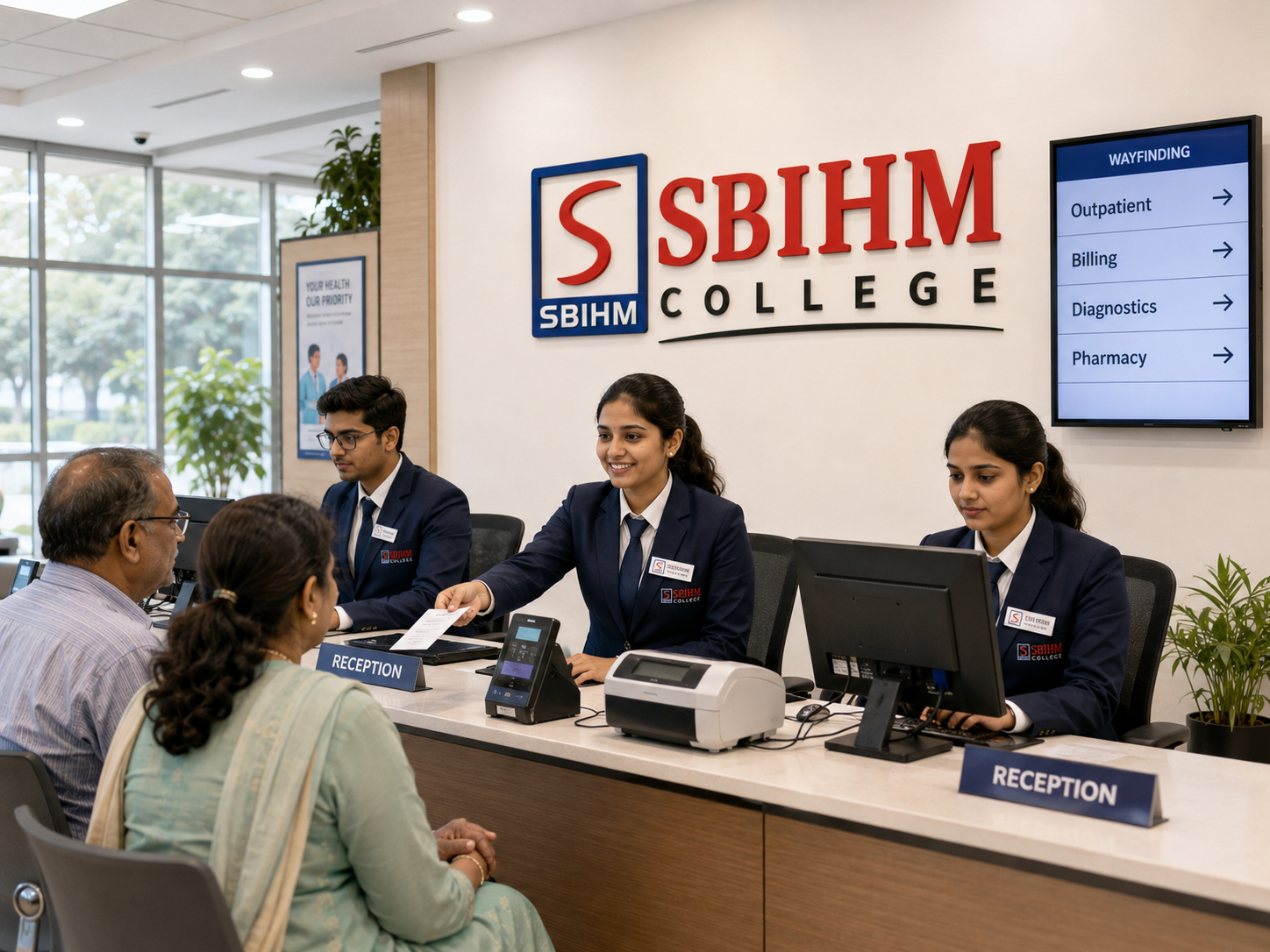 SBIHM patient front office and hospital reception desk for student training